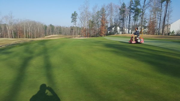 Springtime green at Magnolia Green Golf Club in Virginia on Celebration bermudagrass. Endurant turf colorants provide a great spring transition. 