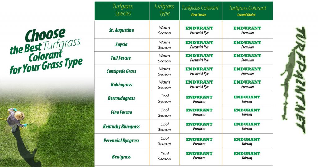 Choose Endurant turfgrass colorant by grass species and type