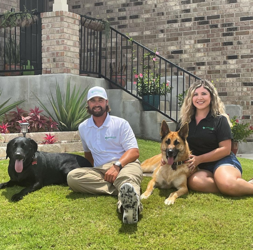 Overcoming Texas drought, overseed prohibition and water restrictions the Corders, including husband wife team Austin and Mariah, launch a lawn painting business, Greenskeeper Lawns in Dallas, Texas